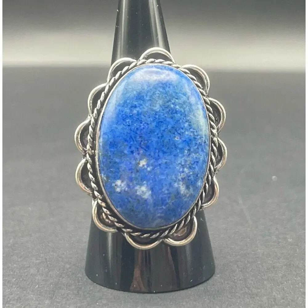 Sterling Silver Blue Oval Sodalite Ring Size 9.25 Bali Style Stamped 925 13.7 gr
